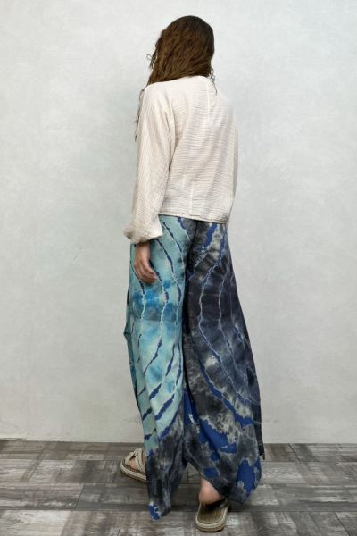 Yırtmaçlı Batik Pantolon - İndigo Mavi