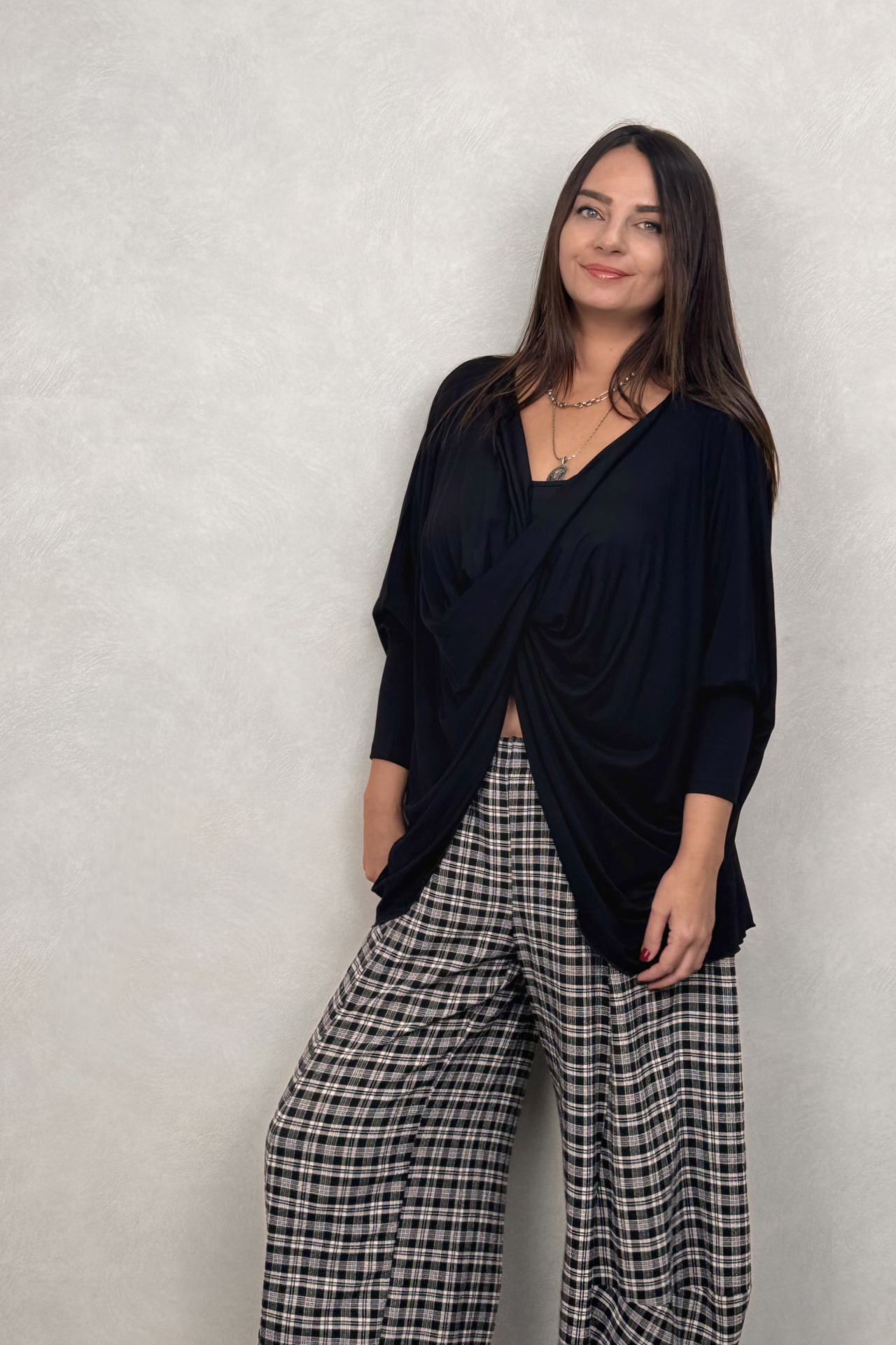 Çapraz Tasarım Yarasa Kol Bluz - Siyah