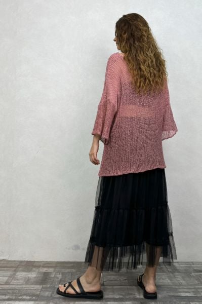 Merserize Bluz ve Tül Etek Kombin - Gül Kurusu Siyah