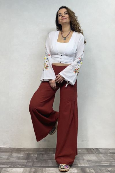 Moly Nakışlı Crop Gömlek- Beyaz