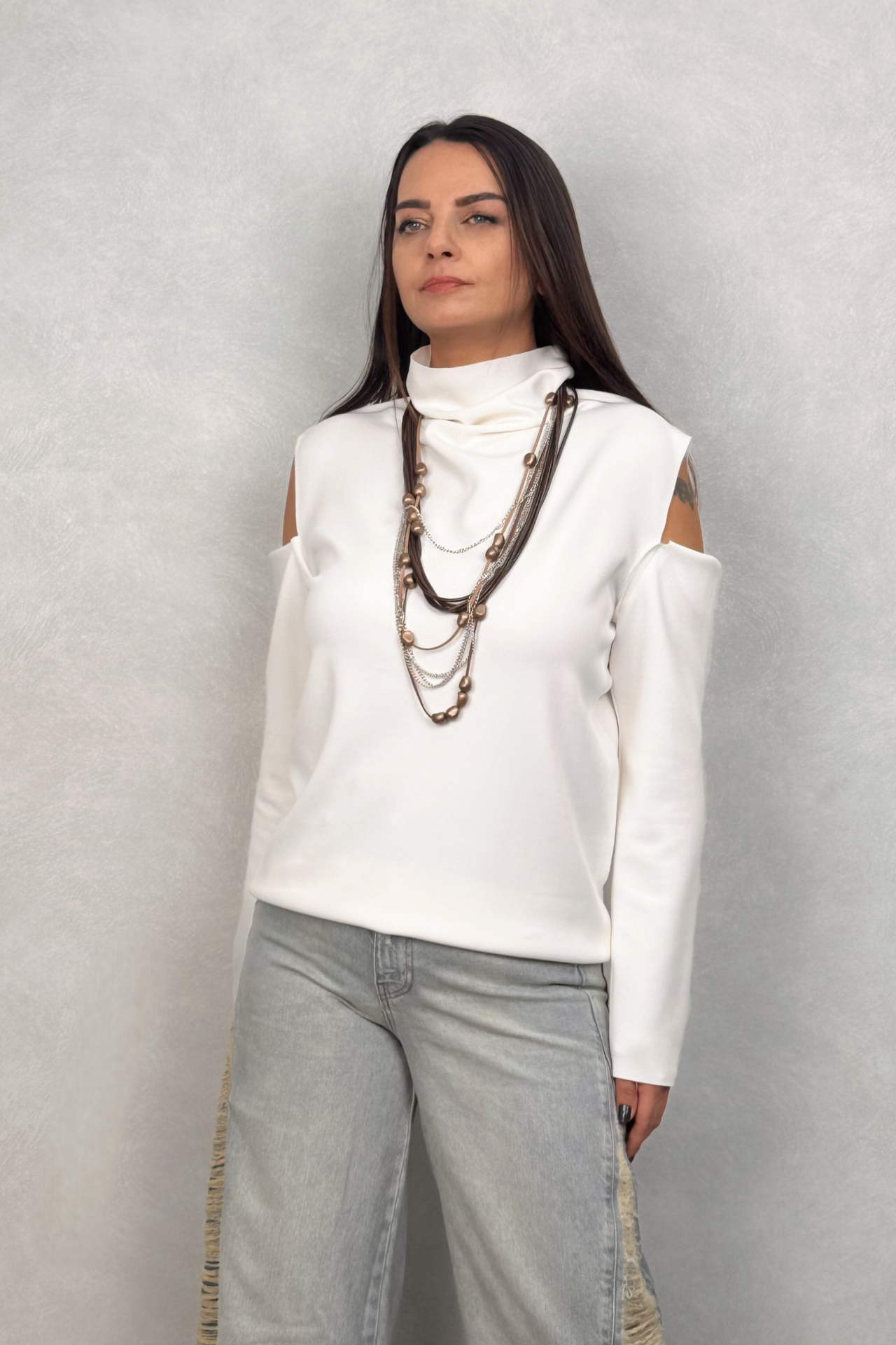 Lamante Omuz Dekolteli Bluz - Kırık Beyaz