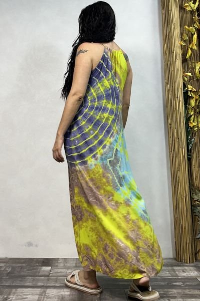 Batik Yırtmaçlı Elbise - Sarı