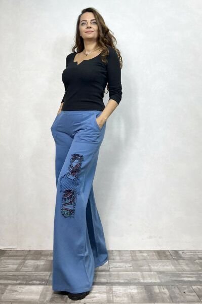 Yama Detaylı Gabardin Pantolon - İndigo Mavi
