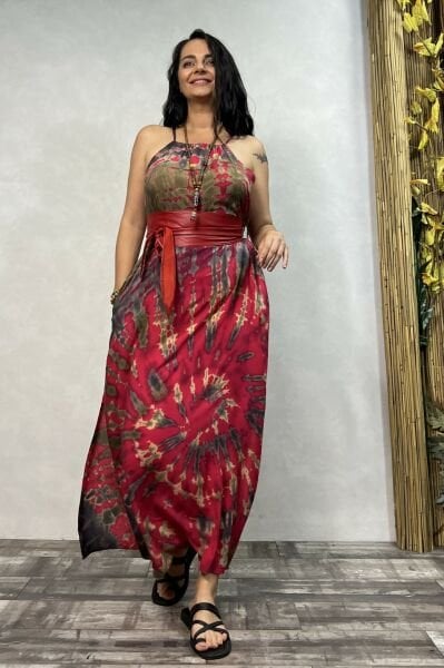 Batik Yırtmaçlı Elbise - Pembe