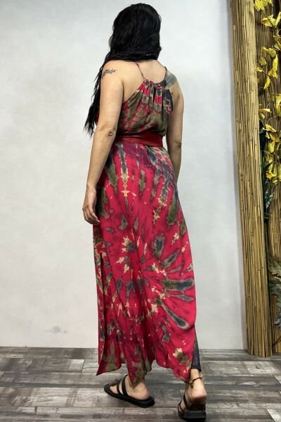Batik Yırtmaçlı Elbise - Pembe