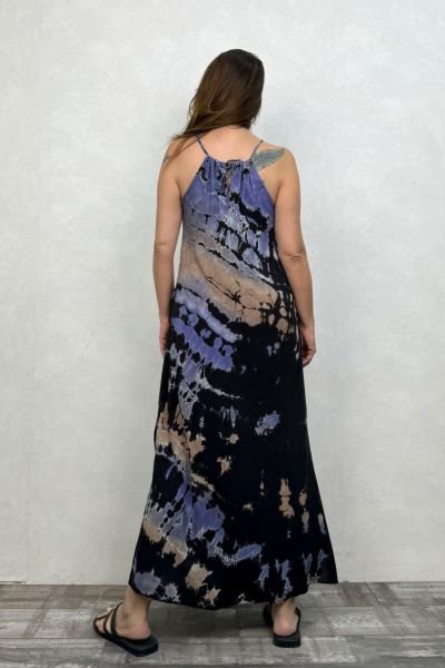 Batik Yırtmaçlı Elbise - Siyah