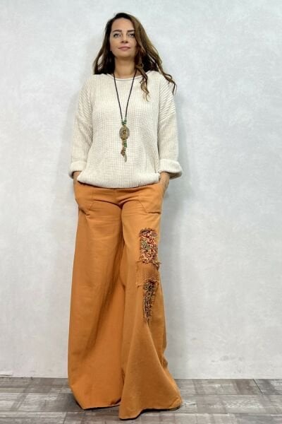 Yama Detaylı Gabardin Pantolon - Hardal