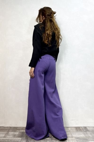 Yama Detaylı Gabardin Pantolon - Mor