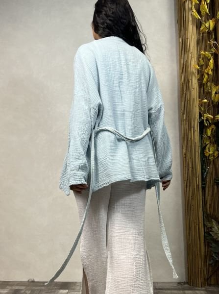 Relax Müslin Kısa Kimono - Bulut Mavi