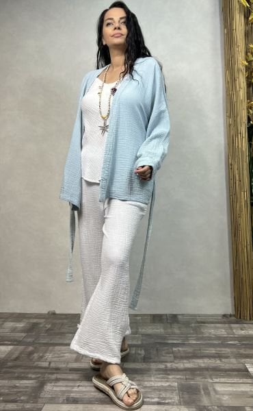 Relax Müslin Kısa Kimono - Bulut Mavi