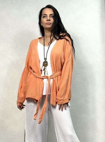 Relax Müslin Kısa Kimono - Mercan