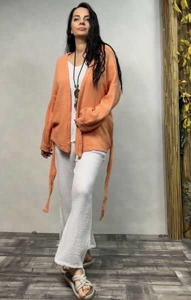 Relax Müslin Kısa Kimono - Mercan