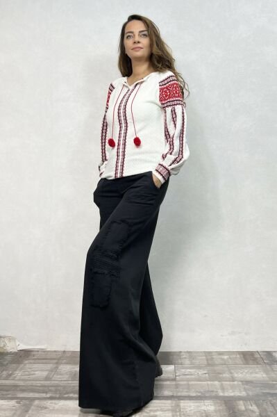 Yama Detaylı Gabardin Pantolon - Siyah