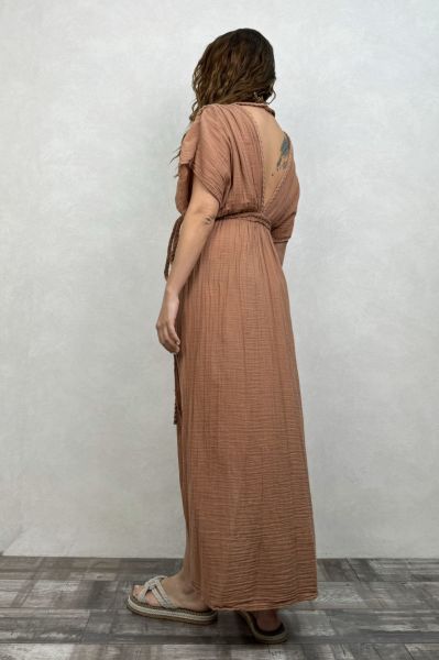 Selene Müslin Elbise Mocha -Kahve Kızıl