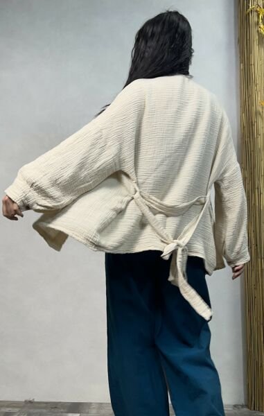 Relax Müslin Kısa Kimono - Bej