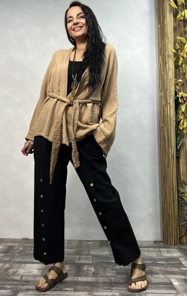 Relax Müslin Kısa Kimono - Kahve