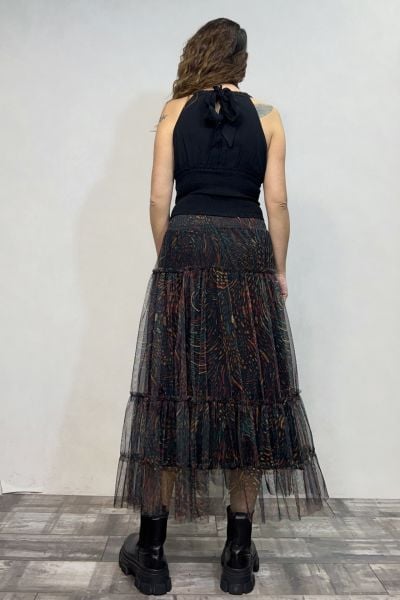 Uzun Tül Etek - Siyah Tual