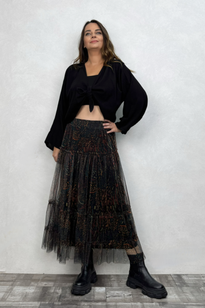 Uzun Tül Etek - Siyah Tual