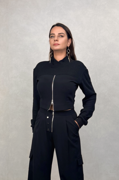 Lamante Jersey Fermuarlı Bluz - Siyah