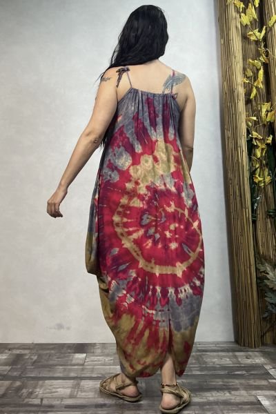 Şalvar Etekli Batik Elbise - Pembe