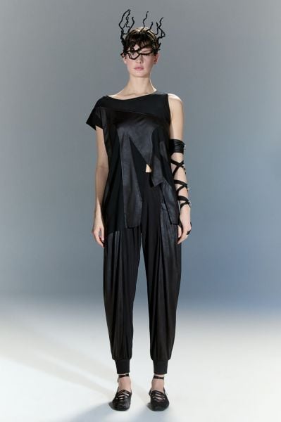 Lamante Subra Deri Detaylı Pantolon -Siyah