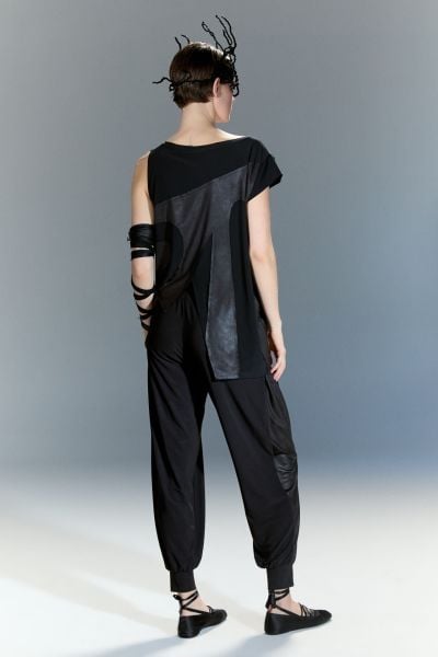 Lamante Subra Deri Detaylı Pantolon -Siyah