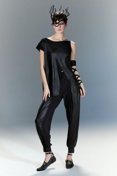 Lamante Subra Deri Detaylı Pantolon -Siyah