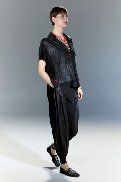 Lamante Subra Deri Detaylı Pantolon -Siyah