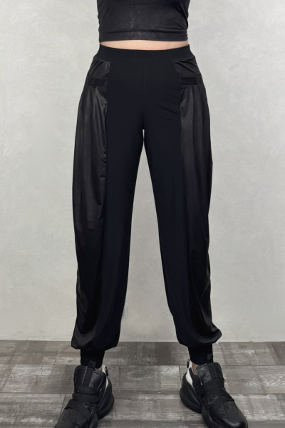 Lamante Subra Deri Detaylı Pantolon -Siyah