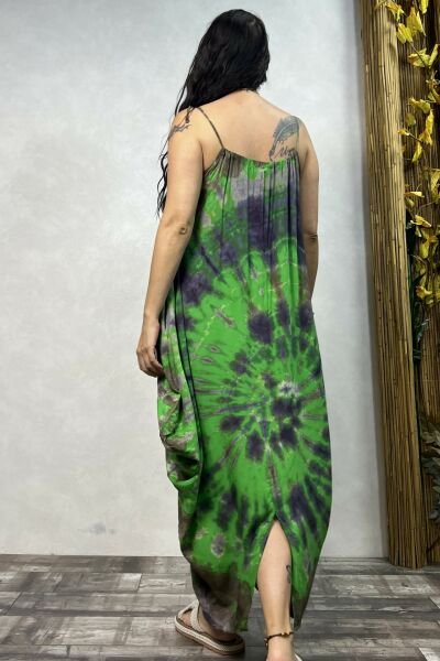 Şalvar Etekli Batik Elbise - Yeşil