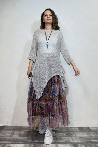 Merserize Tunik ve Tül Etek Kombin -Gümüş Gri Alice
