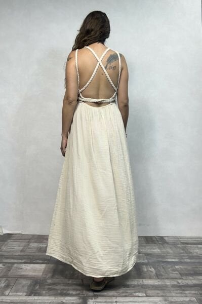 Niobe Müslin Elbise Beige - Bej