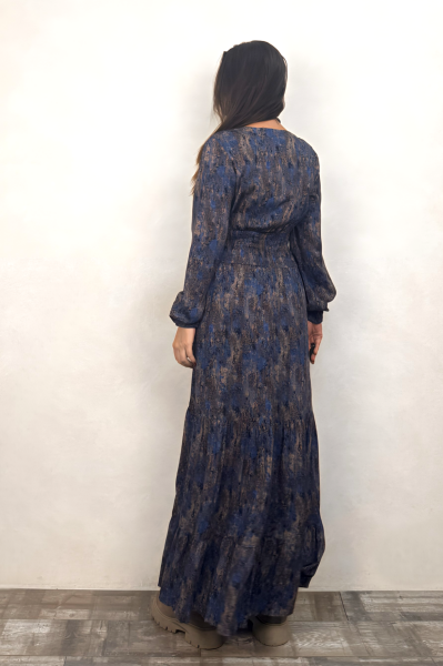 Volanlı Gipe Detaylı Elbise - Mavi