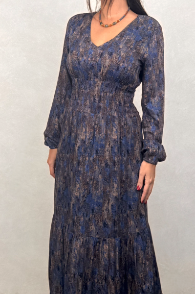 Volanlı Gipe Detaylı Elbise - Mavi