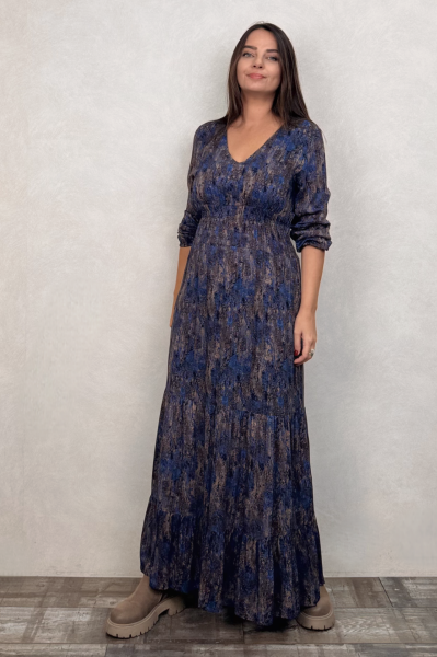 Volanlı Gipe Detaylı Elbise - Mavi