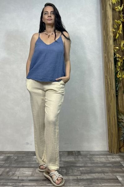 Asia Müslin Bluz Moonlight Blue - Mavi