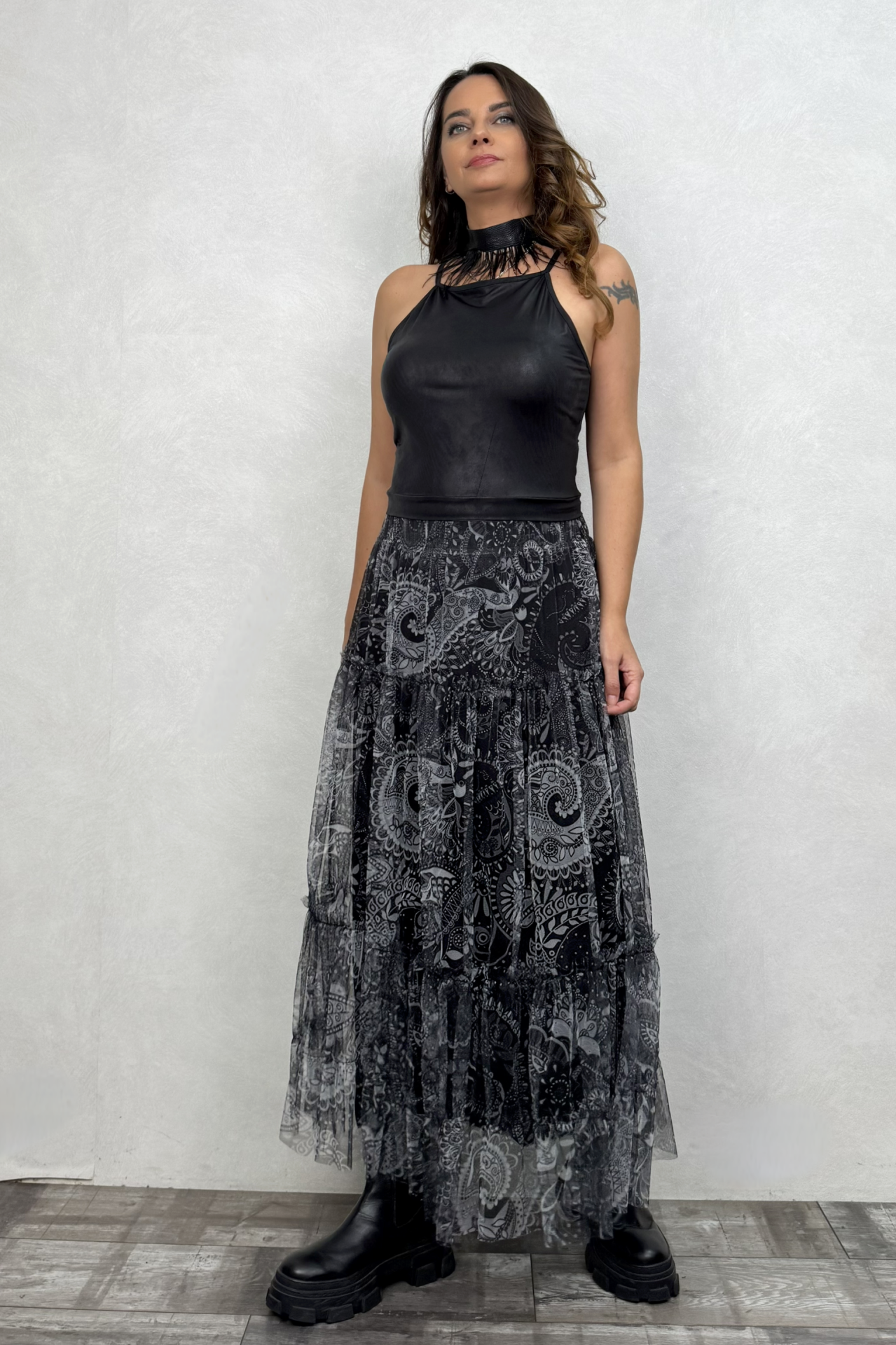 Uzun Tül Etek - Siyah Gümüş