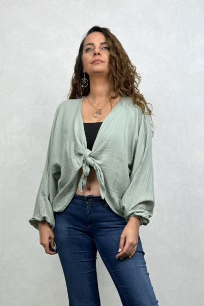 Neptün Müslin Bağlamalı Bluz - Mint Yeşil