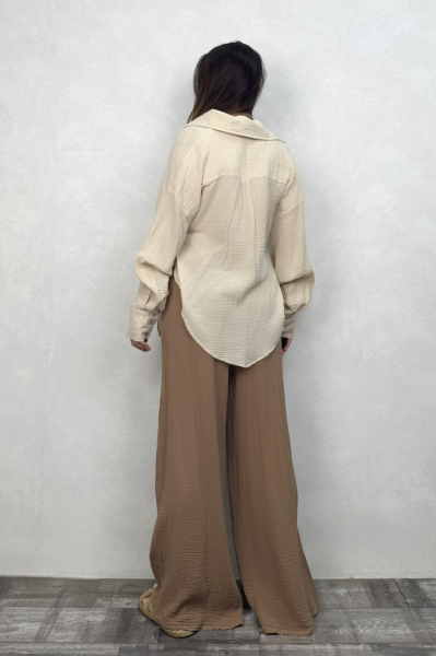 Sakura Bağlamalı Kimono Gömlek - Bej