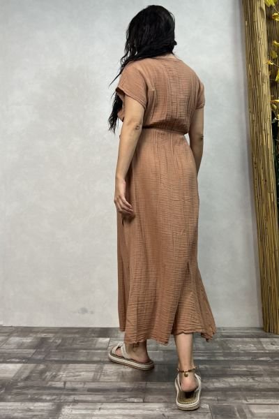 Kybele Müslin Elbise Mocha - Kahve Kızıl