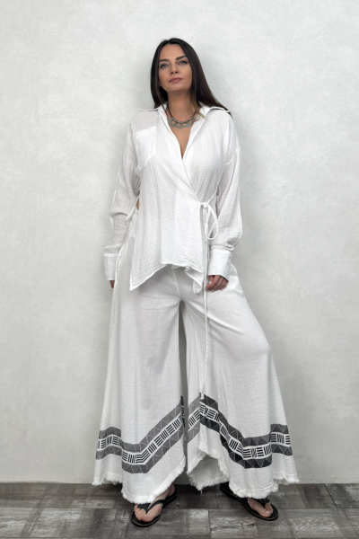 Sakura Bağlamalı Kimono Gömlek - Beyaz