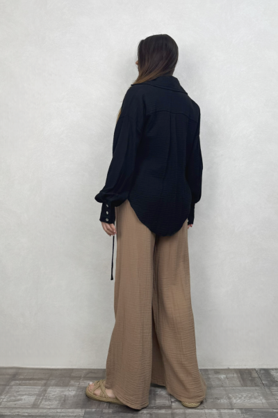Sakura Bağlamalı Kimono Gömlek - Siyah