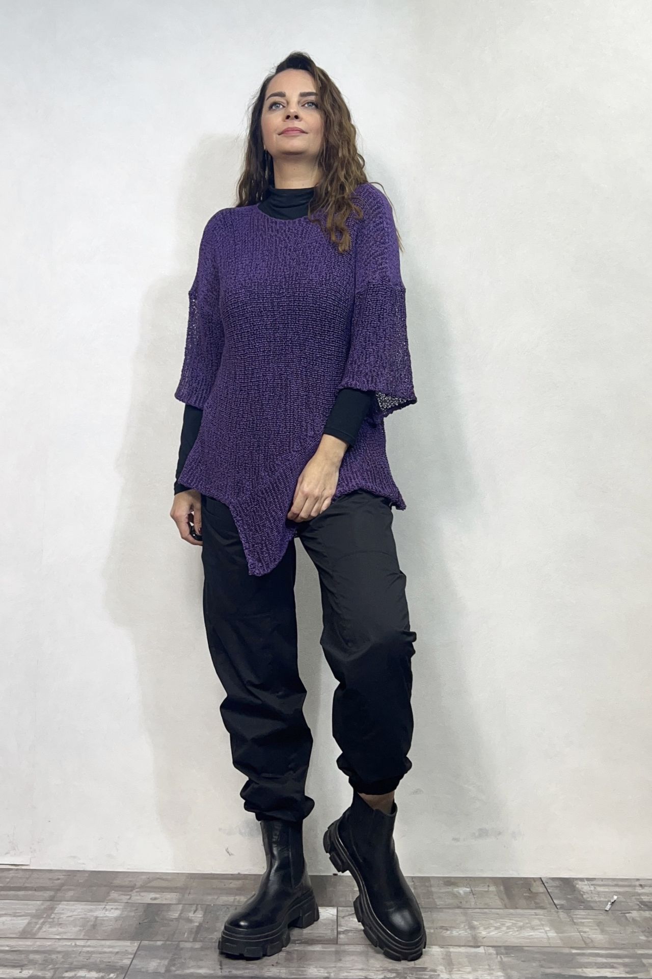 Parça Detaylı Asimetrik Merserize Bluz - Mor