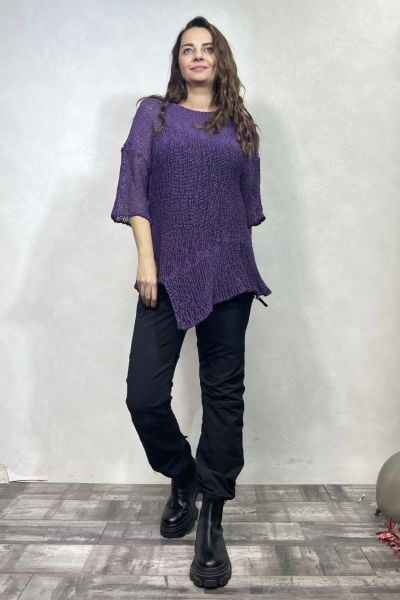 Parça Detaylı Asimetrik Merserize Bluz - Mor