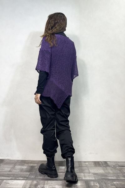 Parça Detaylı Asimetrik Merserize Bluz - Mor