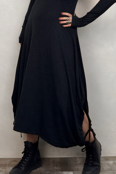 Layla Kayık Yaka Bohem Kışlık Elbise - Siyah