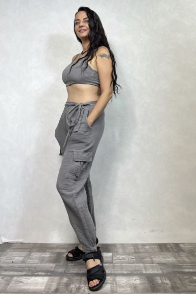 Daphne Müslin Pantolon Dark Grey- Antrasit