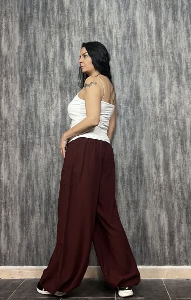 Paça Detaylı Düğmeli Pantolon - Kahve