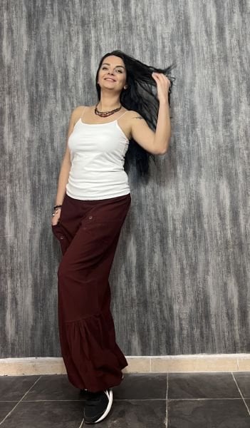 Paça Detaylı Düğmeli Pantolon - Kahve