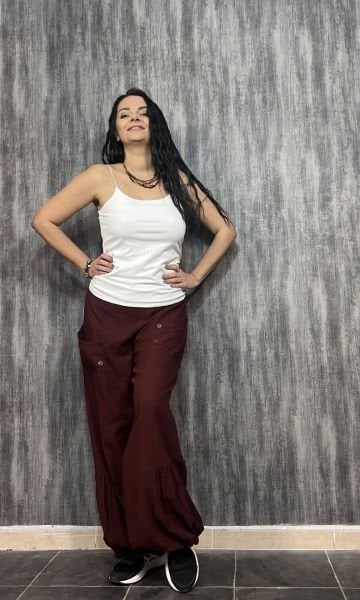 Paça Detaylı Düğmeli Pantolon - Kahve